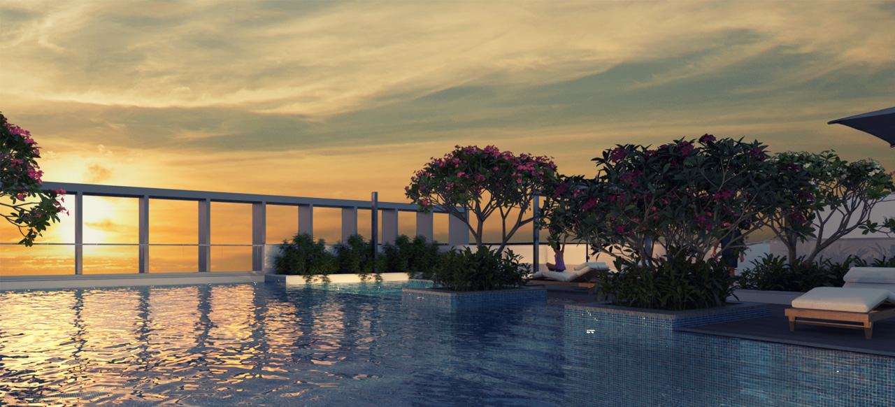 Rooftop infinity pool at sunset