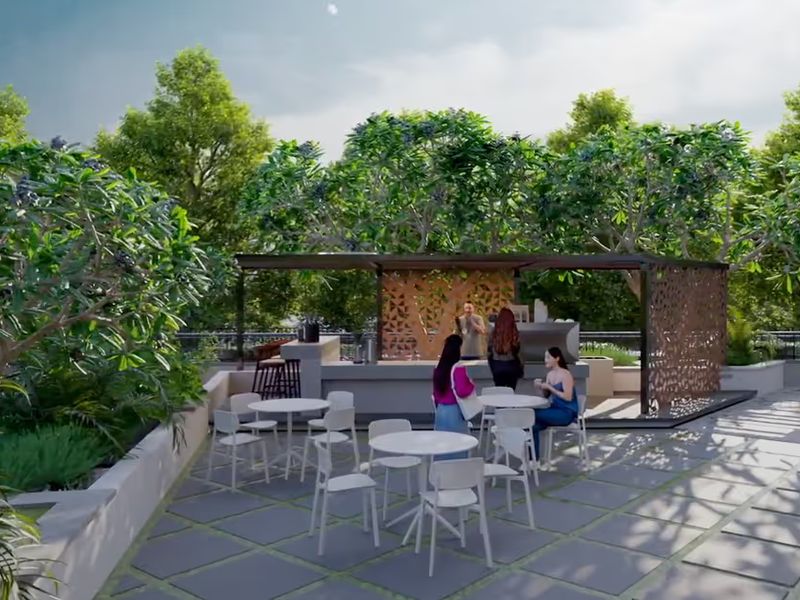 Al fresco dining pavilion on the landscaped podium